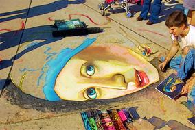 Drawing colorful and beautiful Vermeer street art, with the portrait of a woman