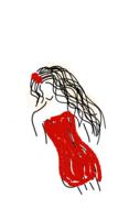 drawing of a girl in hot red dress