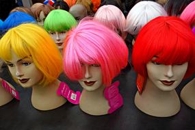 women dolls in colorful wigs