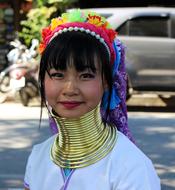 portrait of Long Neck Tribal Woman outdoor, Thailand