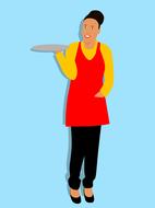 african american waitress with tray, drawing