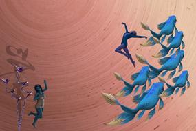 wallpaper with blue fishes