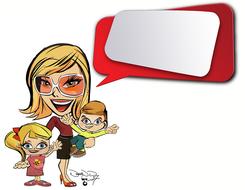 cartoon children woman family