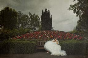 Wedding Dressed girl in garden