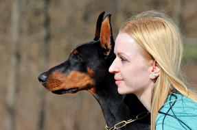 Doberman Dog Blonde Woman