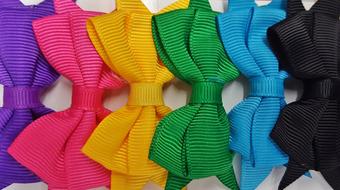 Close-up of the colorful hair bows with lines