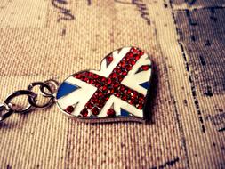 heart shaped keychain, British flag