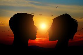 man woman love romance sunset sun