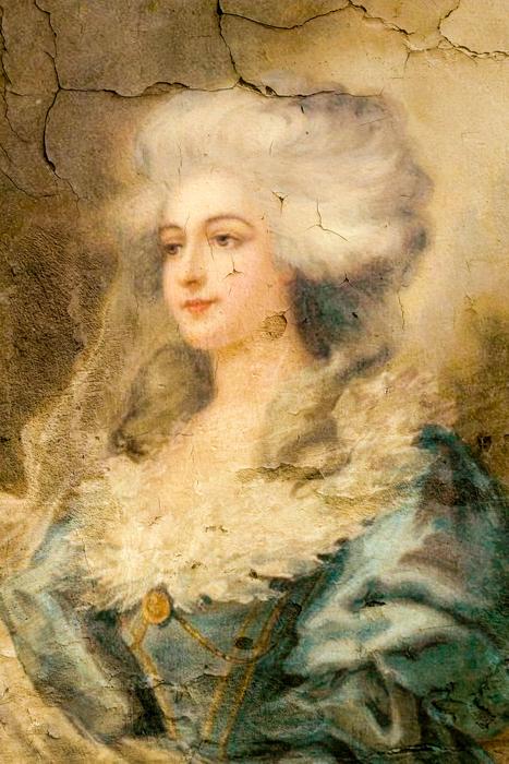 Portrait of a woman of Rococo period in blue and white clothing