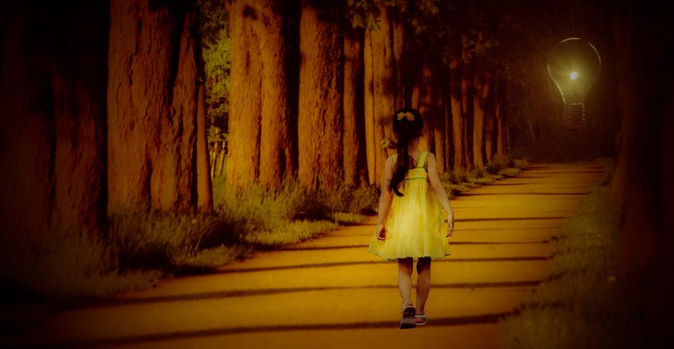 girl walking at park in evening