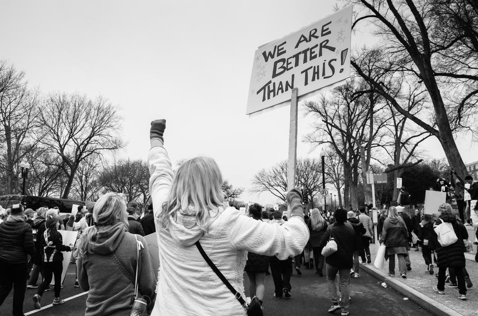 female street protests in black and white background