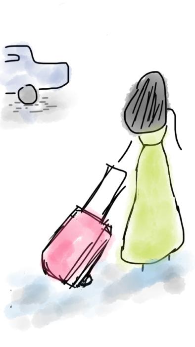 girl back shadow travel luggage