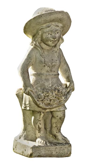 Sculpture of the gardener in hat, in light, at white background, clipart