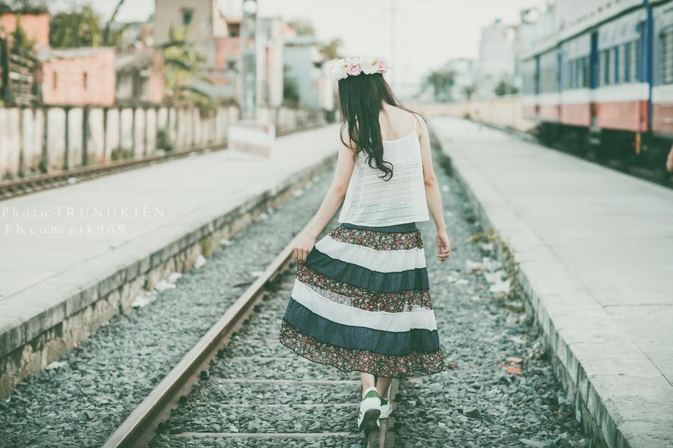 Girl Fashion on railway