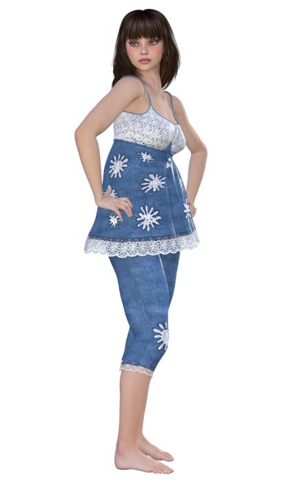 pretty female in blue clothing