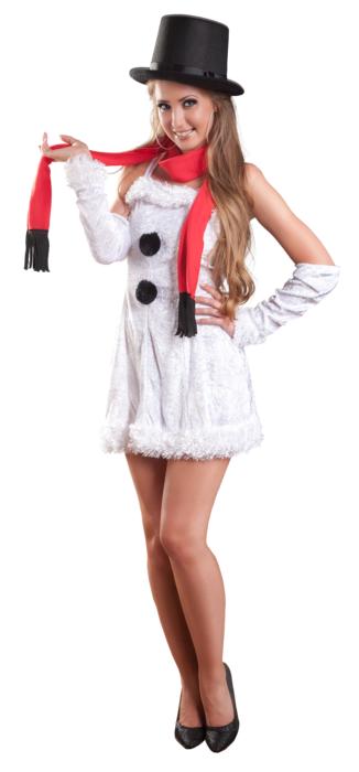 Smiling woman in the beautiful snow woman costume