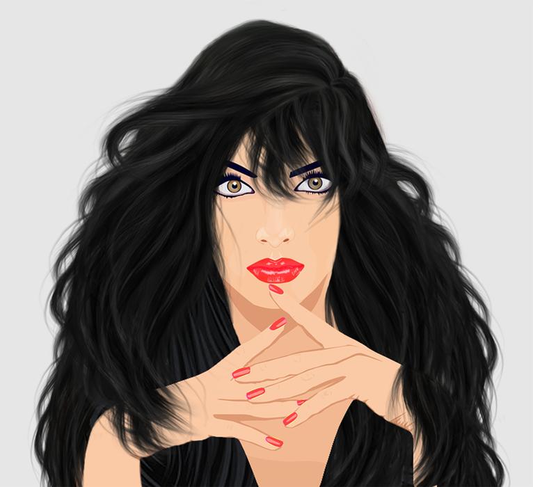 graphic design of lady with long black hair