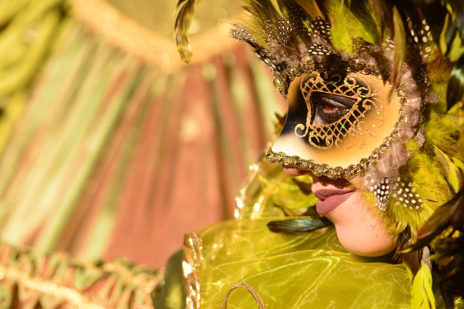 girl in a green mask at the carnival in Venice