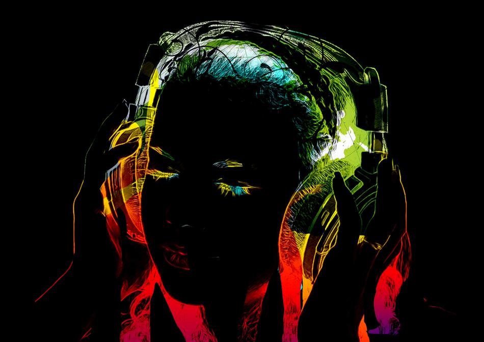 girl headphones music treble clef