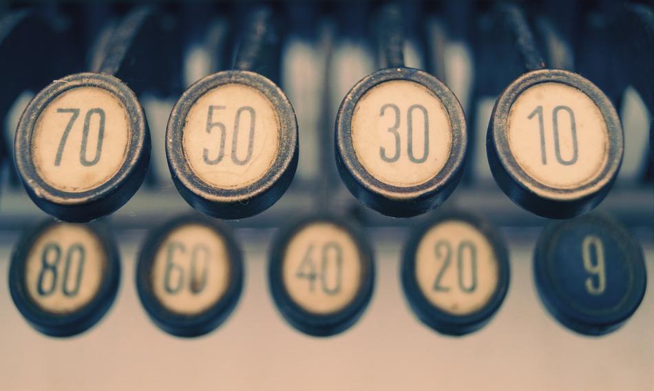 Close-up of the checkout keys, with the numbers
