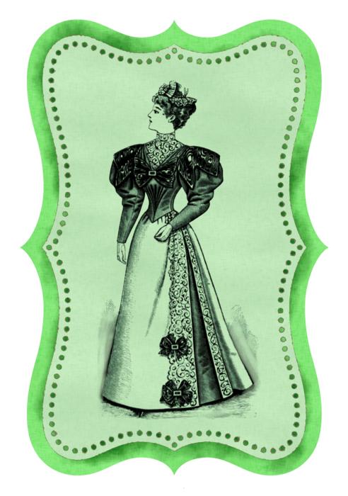 green lady woman card tag