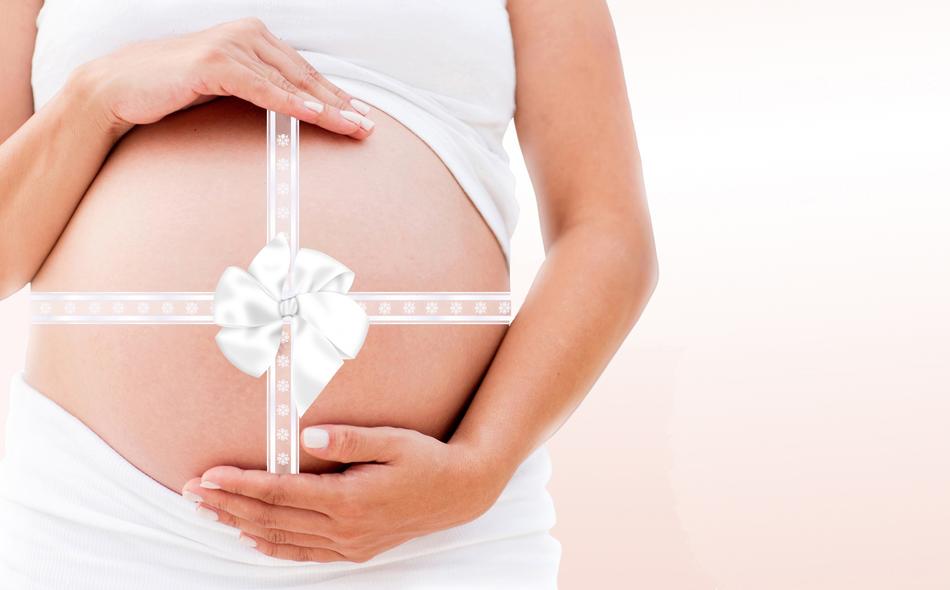 Pregnant woman with the white patterned ribbon on the belly, clipart