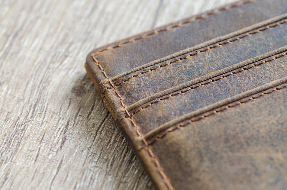 Leather wallet close up, detail