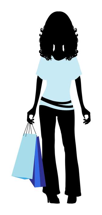 silhouette of fashionable woman with bags in hands