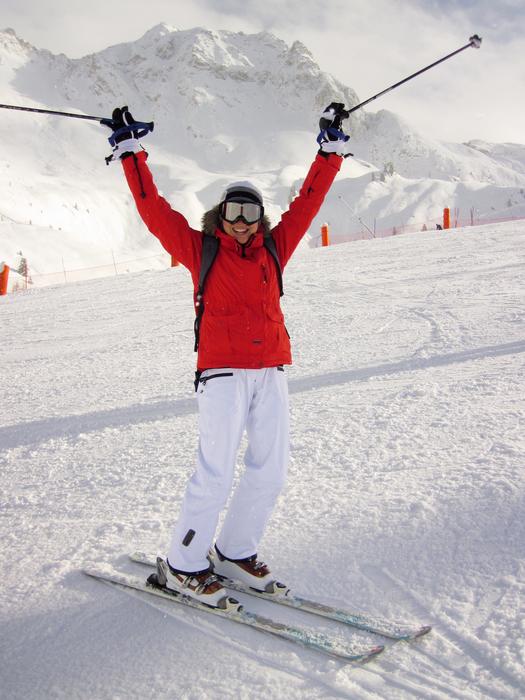 Active human Female on snowy mountain