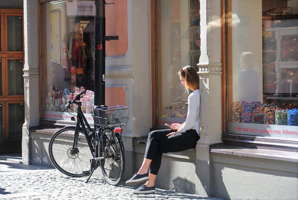 Woman and Bike on Stockholm street
