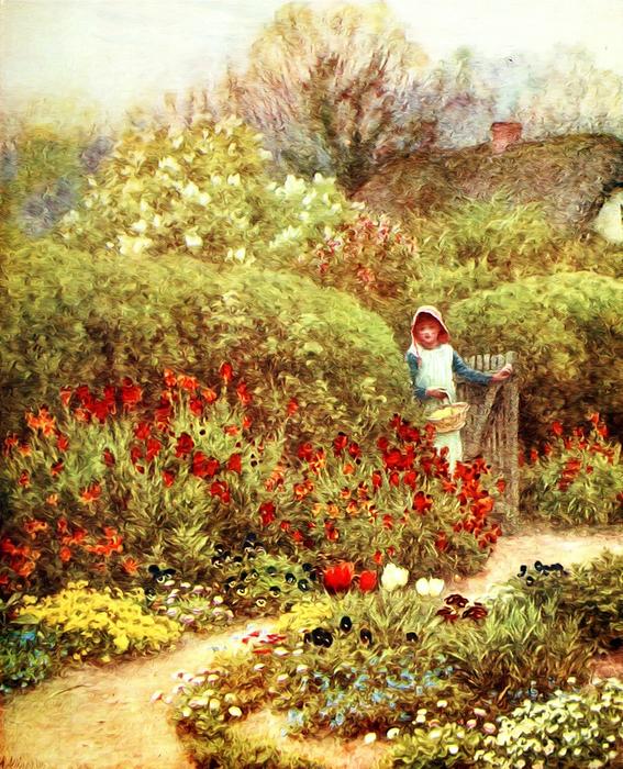vintage old fashioned victorian landscape of garden
