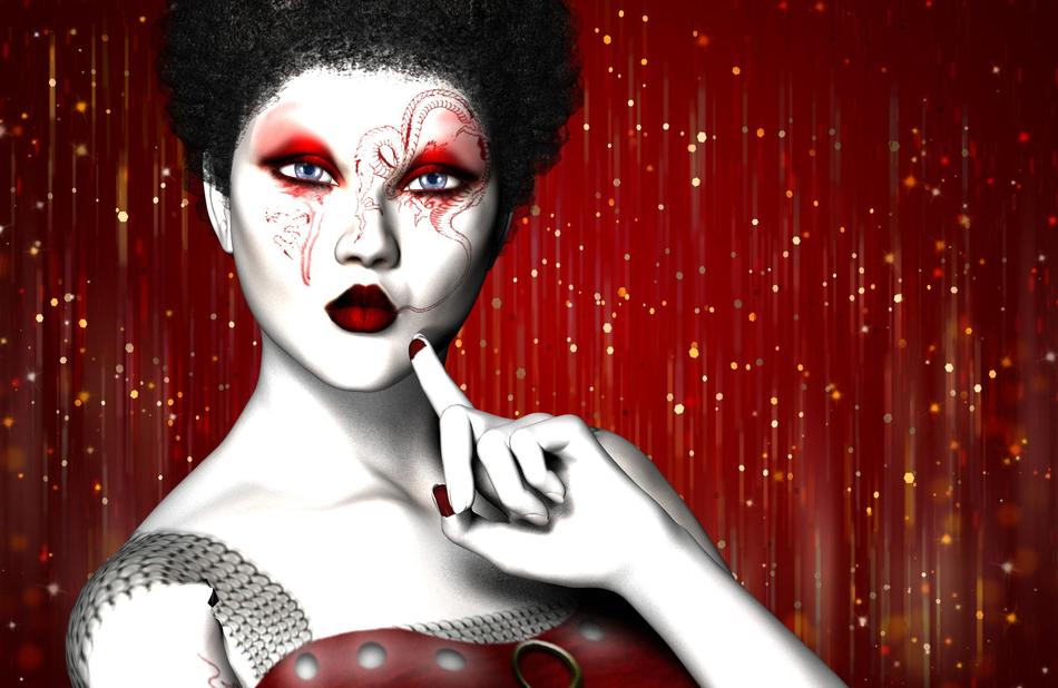 face red woman rain glitter white