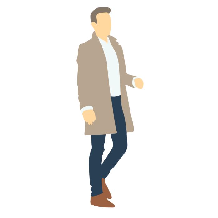 silhouette of a man in a beige coat