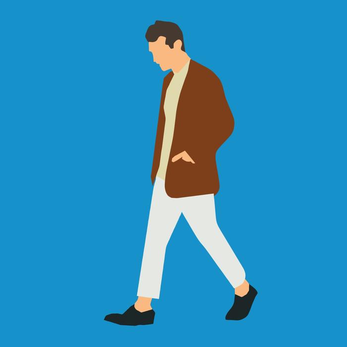 blue man walking thinking blessed