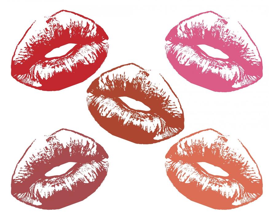 multicolored lips on white background