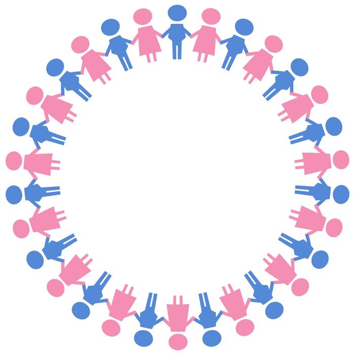 clipart of round frame of pink and blue men
