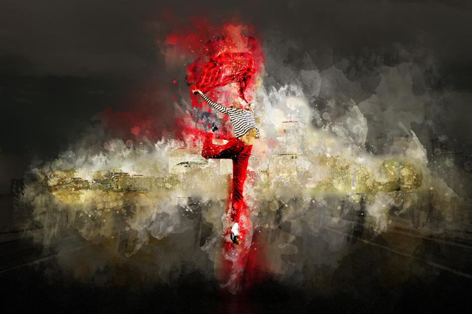 Girl Watercolor red abstract