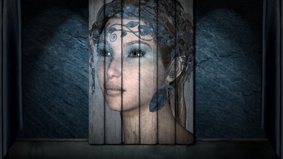 painting of a woman on the wood