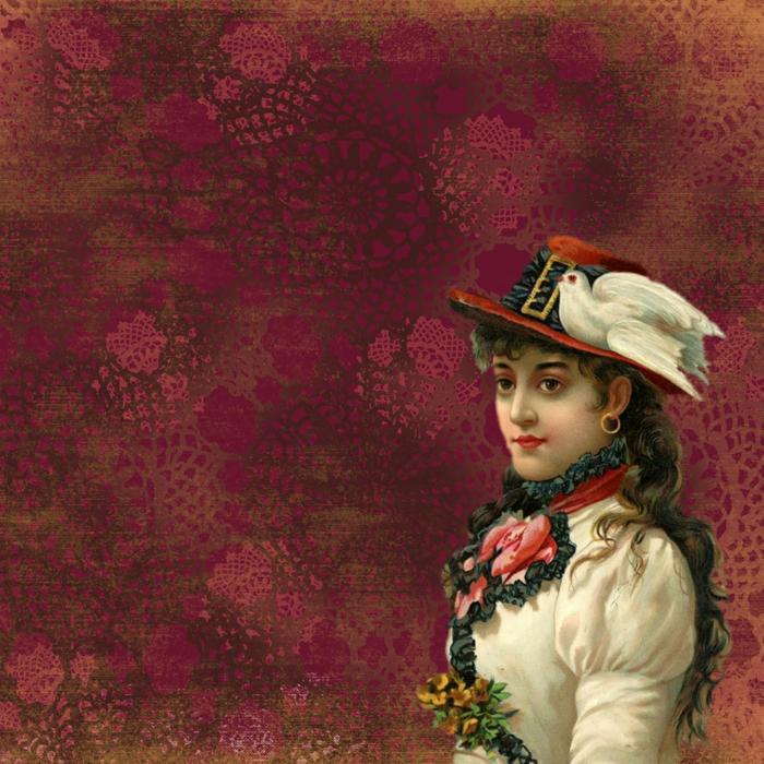 vintage floral background with edwardian lady portrait