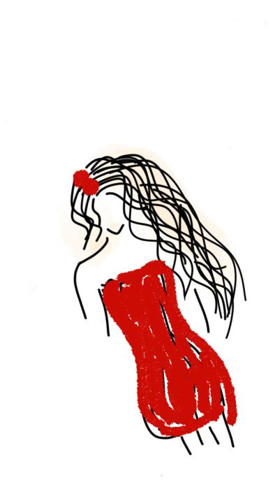 drawing of a girl in hot red dress