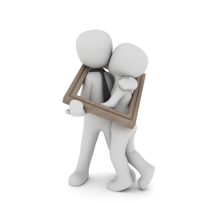 couple kissing in picture frame, 3d render