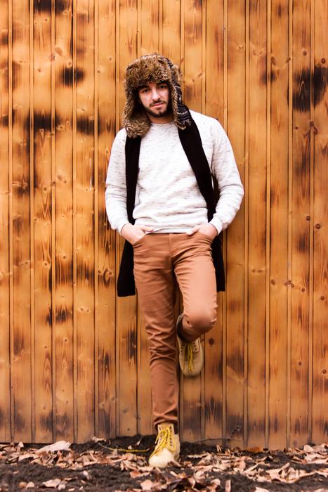 Portrait man , wood wall