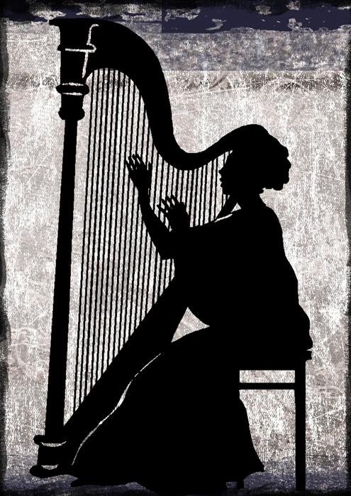 the symbol of the woman playing the harp