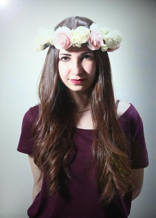 long hair Girl in floral wreath