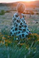 Woman Sitting Field