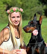 Blonde Woman Doberman Dog