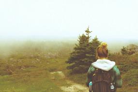 Woman walking on path