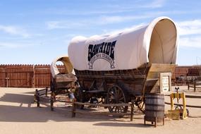 covered wagon in the arizona desert