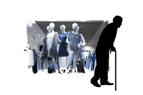 old man silhouette and fashion store mannequins