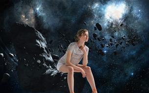 girl and rocks in Space